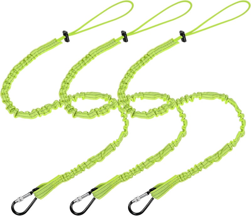 LEIFIDE 3 Pcs Tool Lanyard with Aluminum Screw Lock Buckle Retractable Bungee Cord 17.6lb 8kg Tough Adjustable Tether Tool Harness Fall Protection Tether for Construction(Green) - Image 1